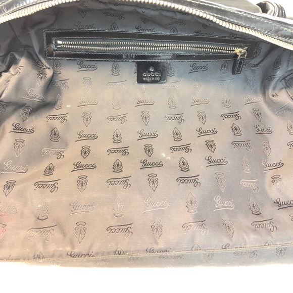 Gucci black pattern leather red bamboo handle - Picture 7 of 8